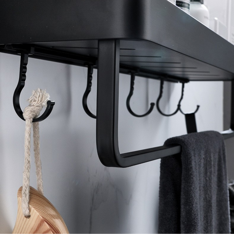 No-Drill Bathroom Shelf Organizer - Black Aluminum