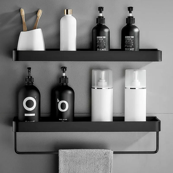 No-Drill Bathroom Shelf Organizer - Black Aluminum