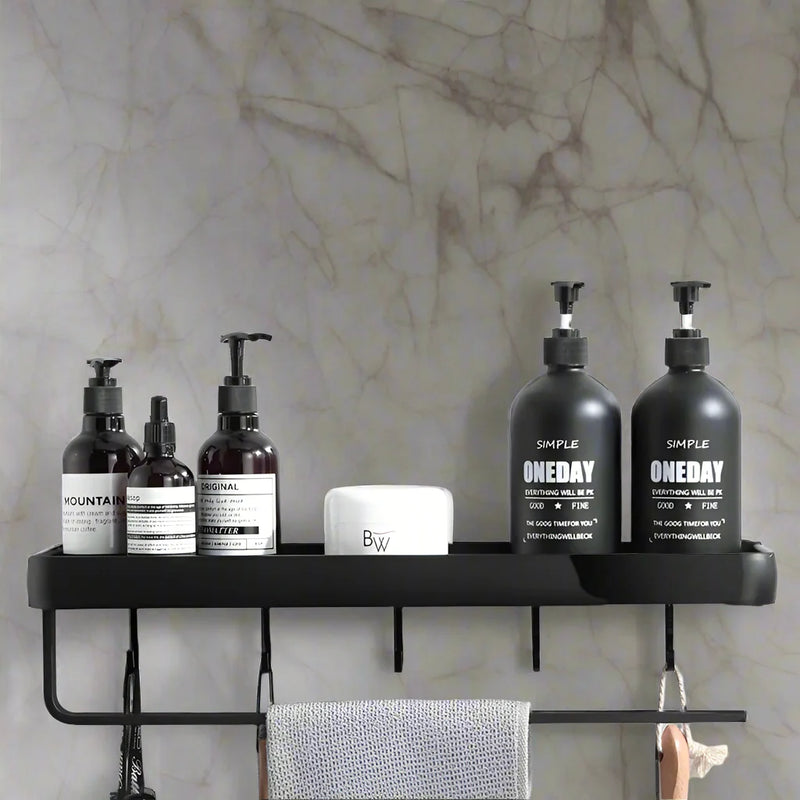 No-Drill Bathroom Shelf Organizer - Black Aluminum