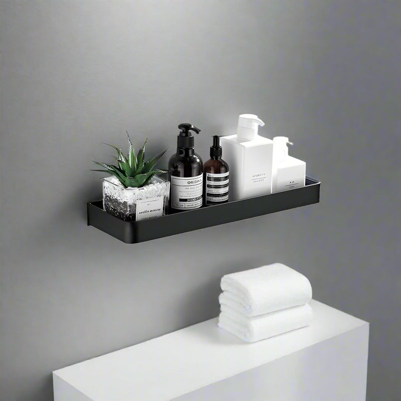 No-Drill Bathroom Shelf Organizer - Black Aluminum